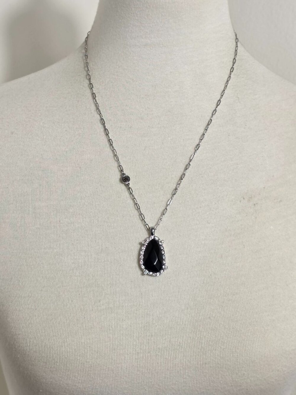 White House Black Market Black Crystal Pendant Necklace White Rhinestone Halo